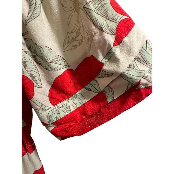 ✌️ 2/$40 ✌️ Red & Beige Floral Print Tunic Dress, Short Sleeves & Tassel sz M - Picture 6 of 9